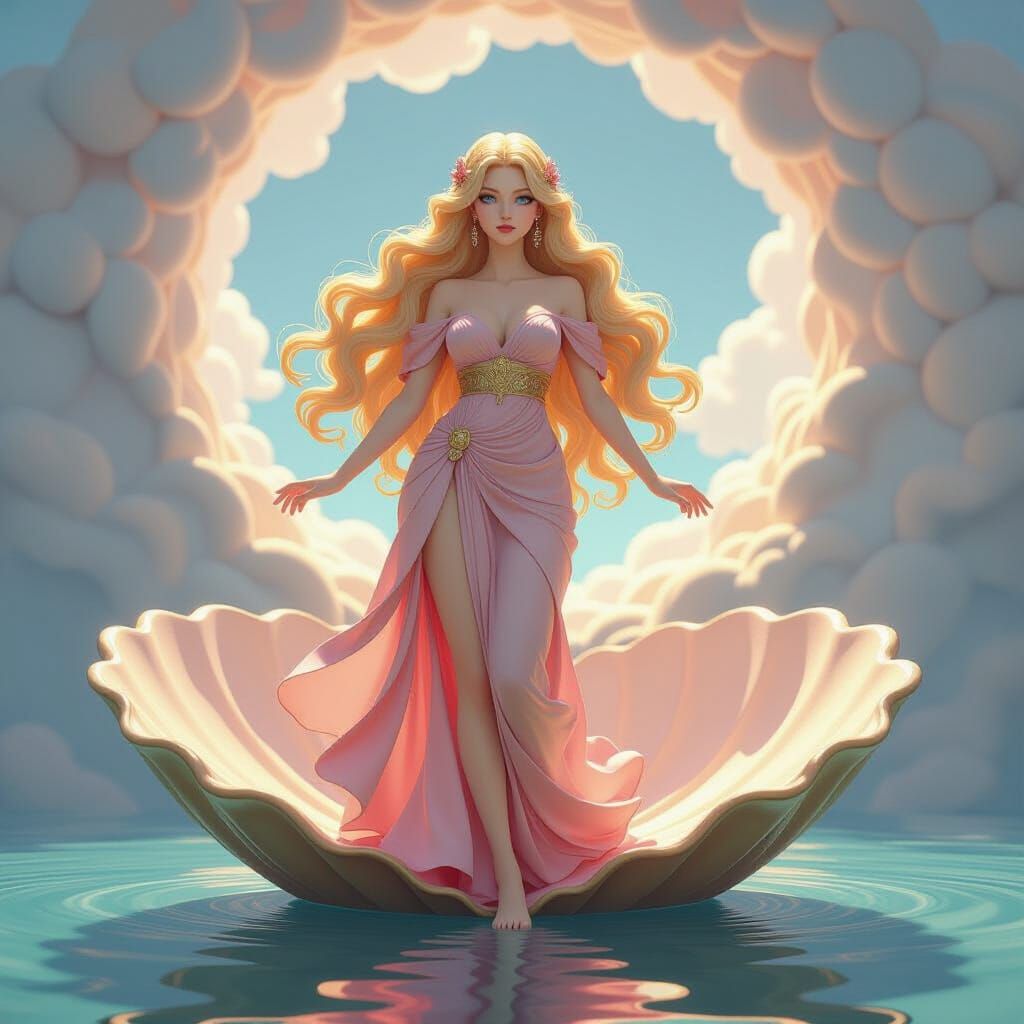 Art Nouveau Aphrodite on Clam Shell