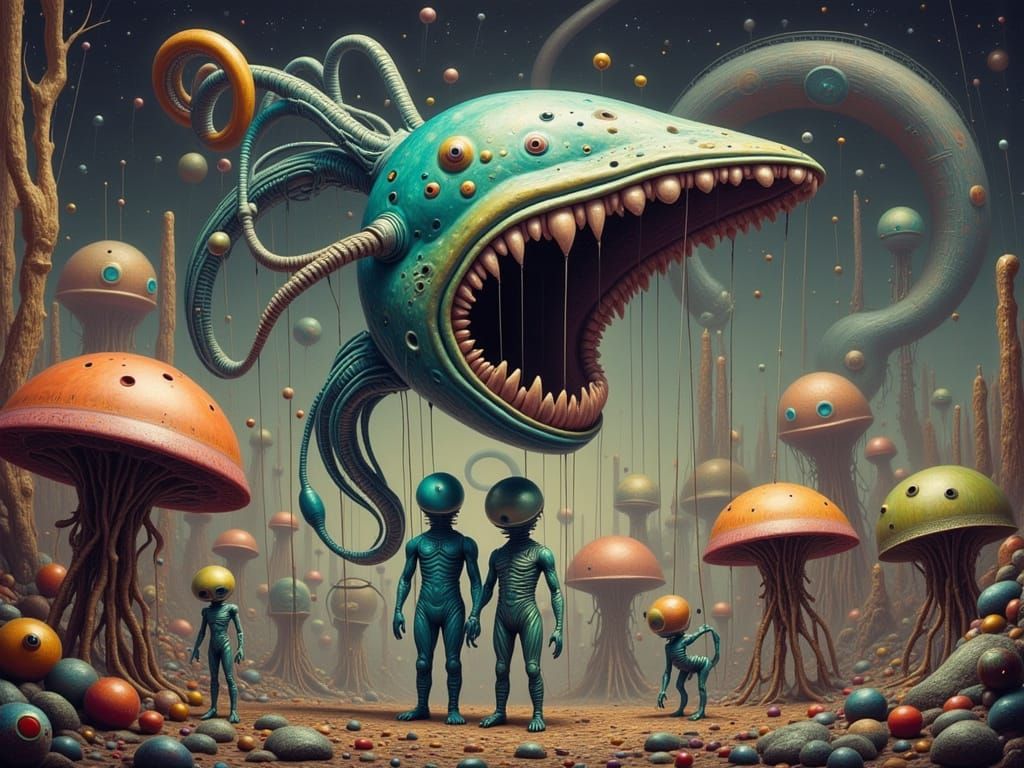Whimsical Sci-Fi Scene in a Psychedelic World