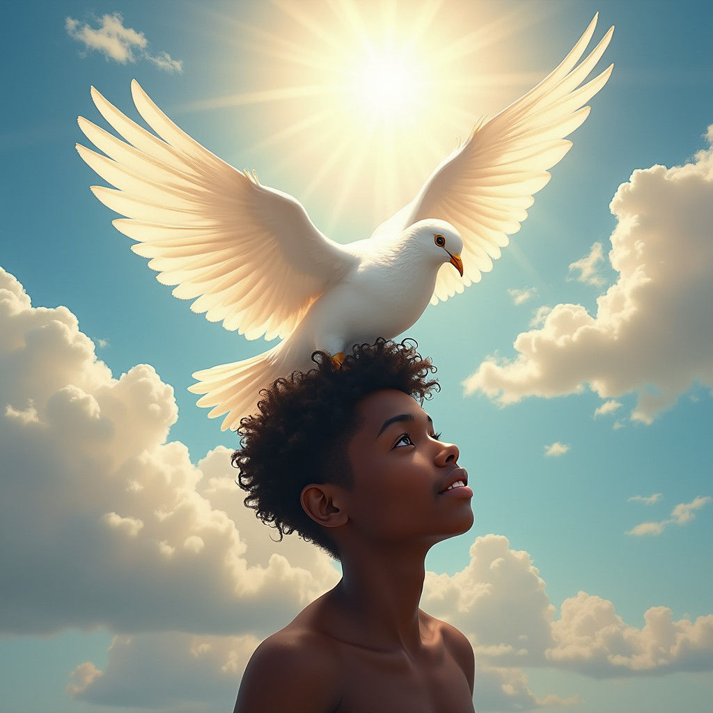 Dove Descends on Young Man: Matte Painting in 8K