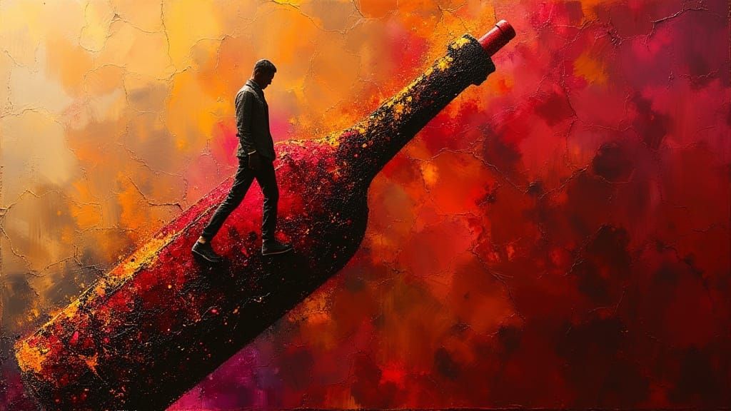 Abstract Wine Bottle Eiffel Tower in Dark Oil Paint Style