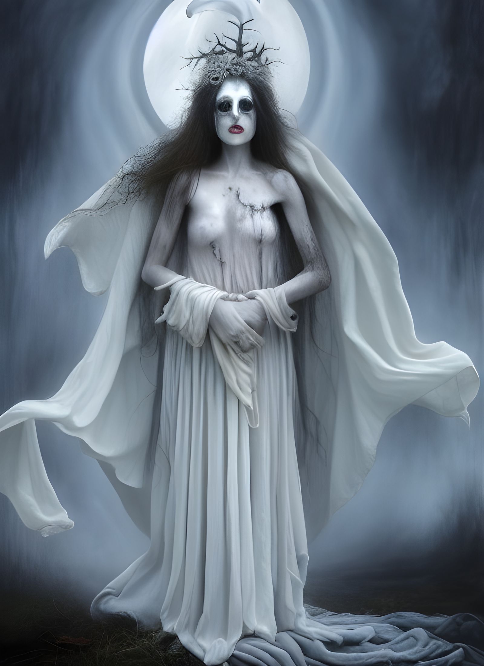 Goddess of Ghosts in a Dark, Detailed Painting