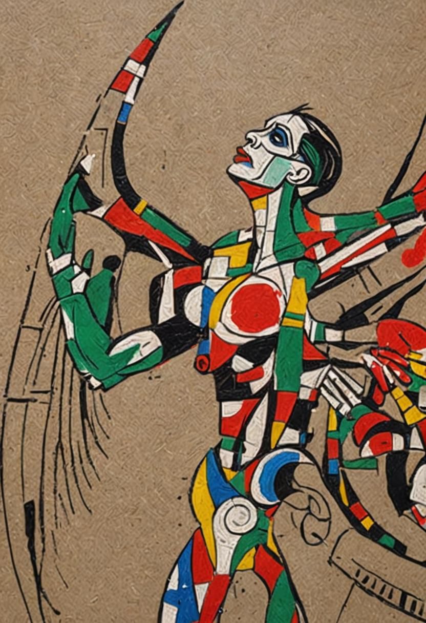 Cubist Figure with Blood Splatter, Picasso Style