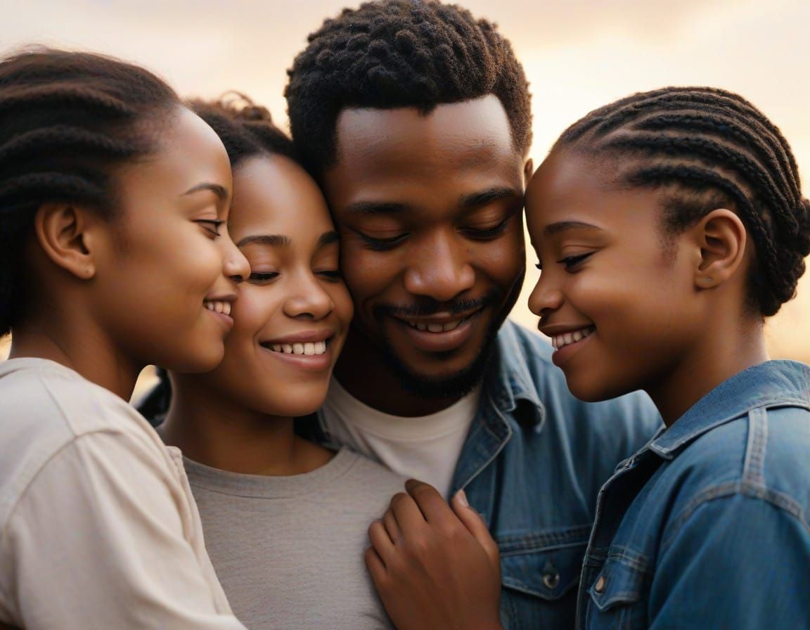Joyful African American Family Embracing in Warm Intimate Po...