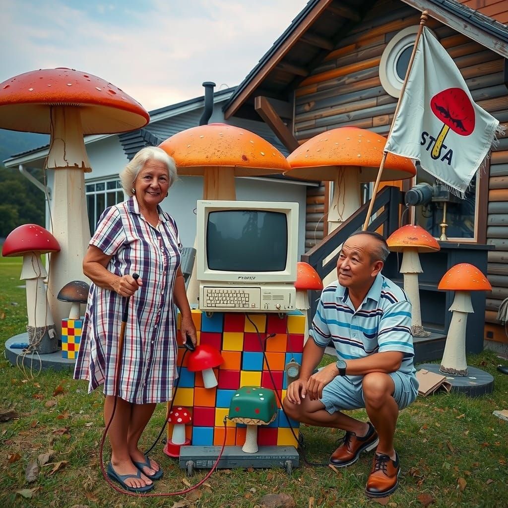 Surreal Mushroom Computer Repair in Photographic Style