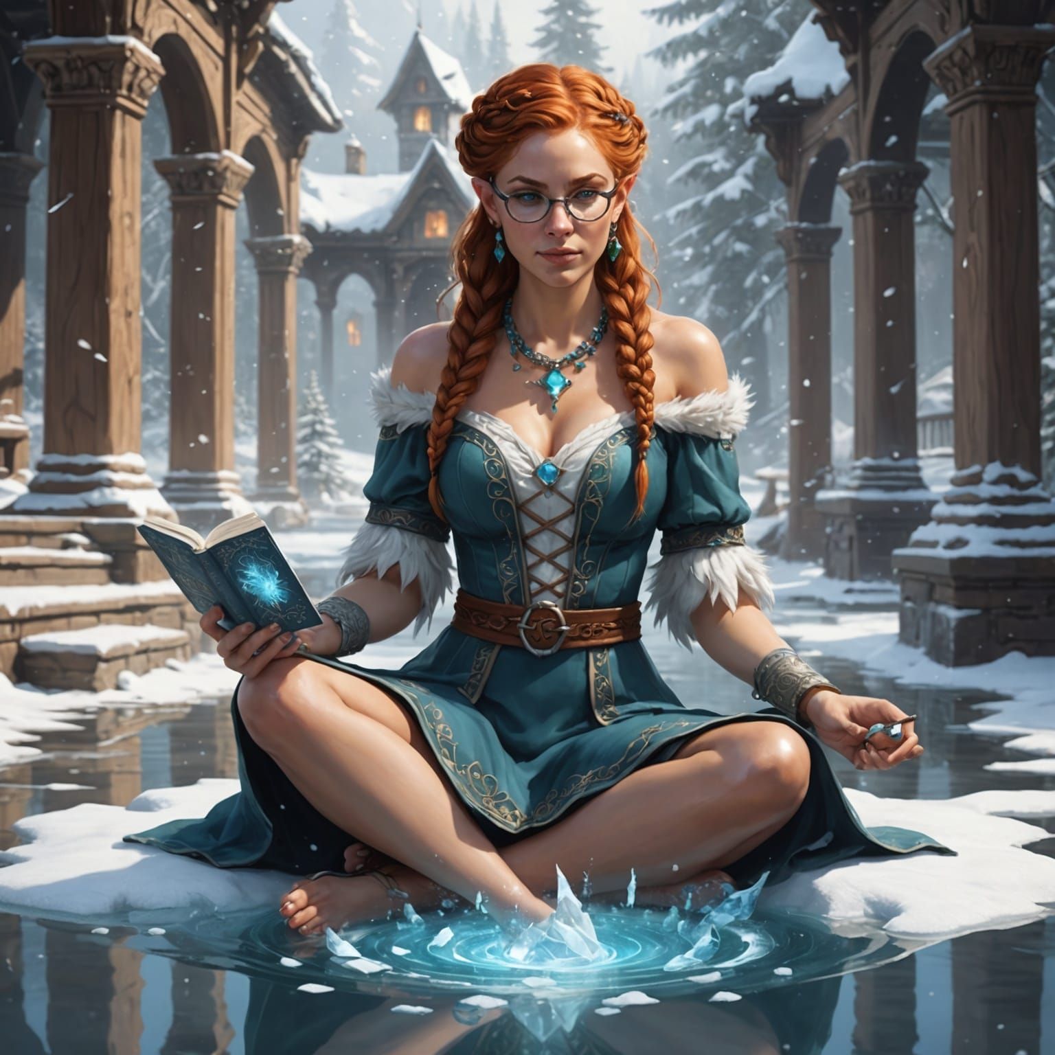 Fantasy Woman Casting Ice Magic, Hyperdetailed Art