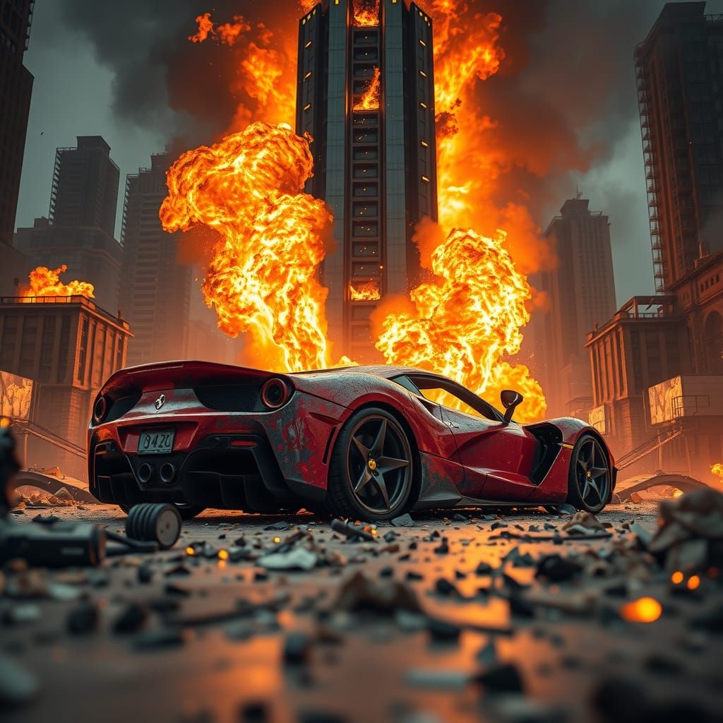 Ferrari LaFerrari Wreck in Burning Skyscraper