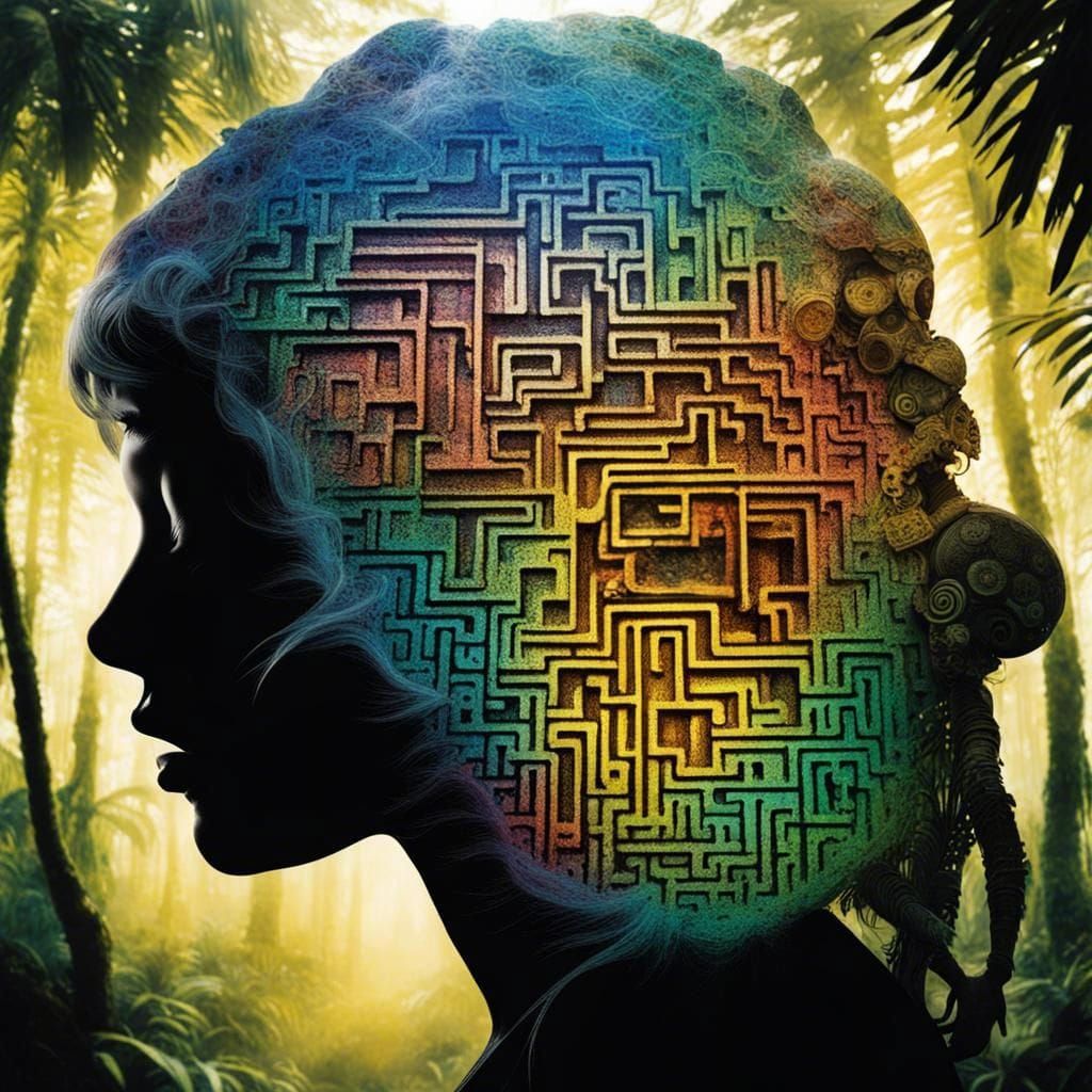 Aztec Galaxy Maze with Woman's Silhouette