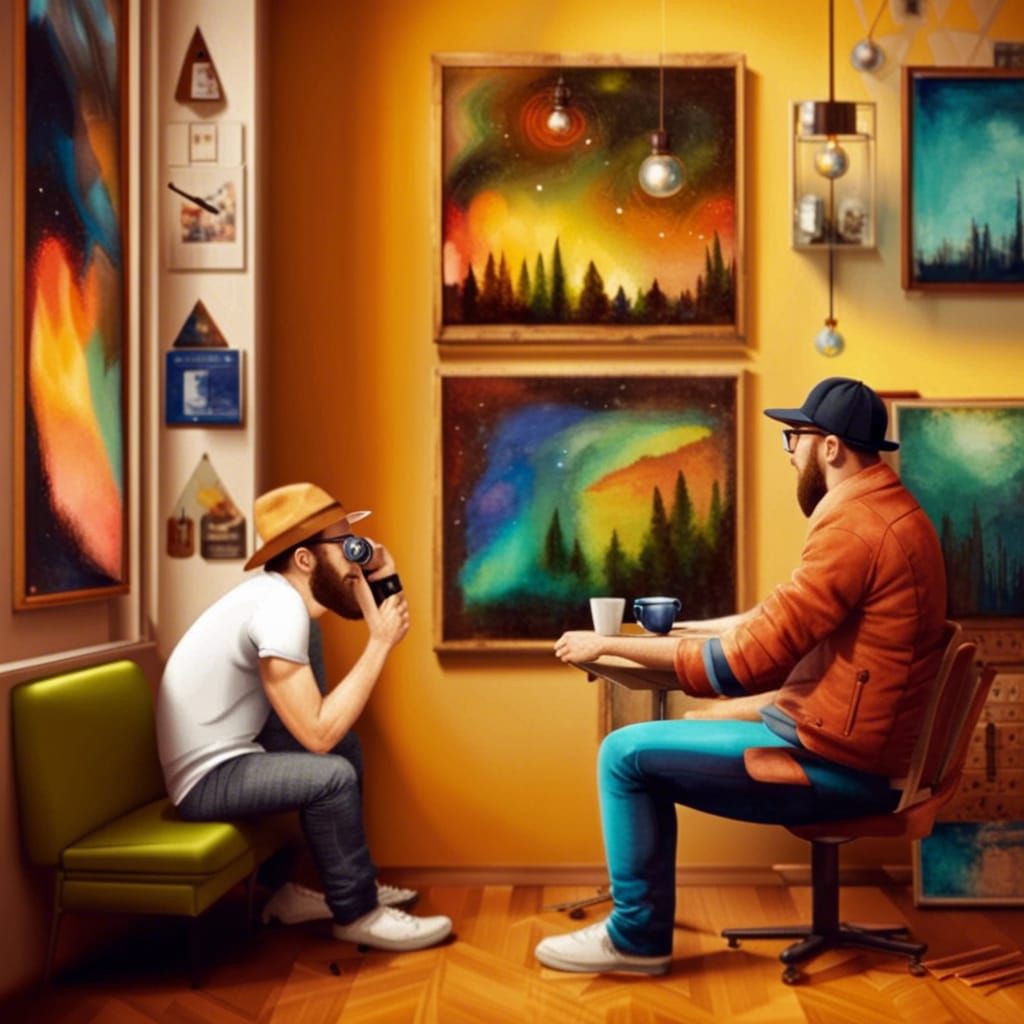 Hipster Men Chatting in Coffee Shop Illustration