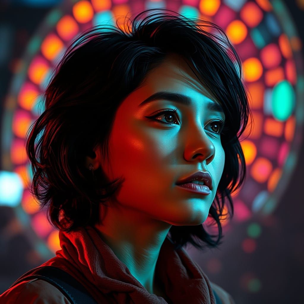 Woman Lost in Thought: Hyperrealistic Atmospheric Portrait