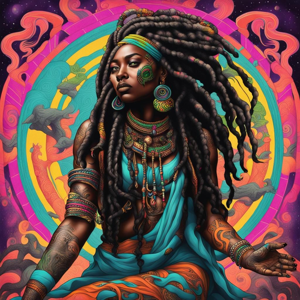 Ebony Goddess with Neon Kemet Tattoos