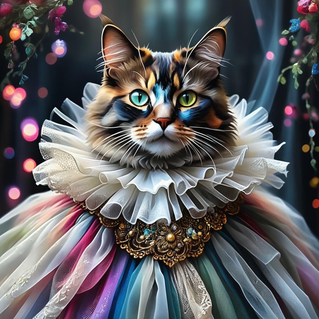 Cat in Elizabethan Ruff, Hyperrealistic Portrait