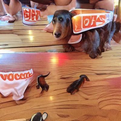 Dachshund's Unexpected Visit to Hooters: AI Creation