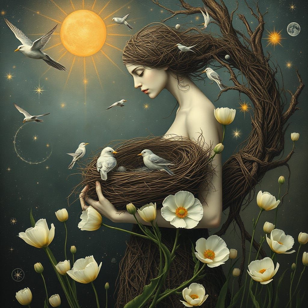 Dreamlike Mindscape: Woman Intertwined with Nature