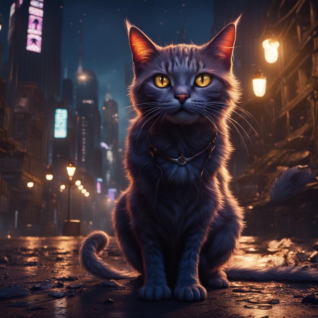Stray Cat in City: Detailed Matte Painting