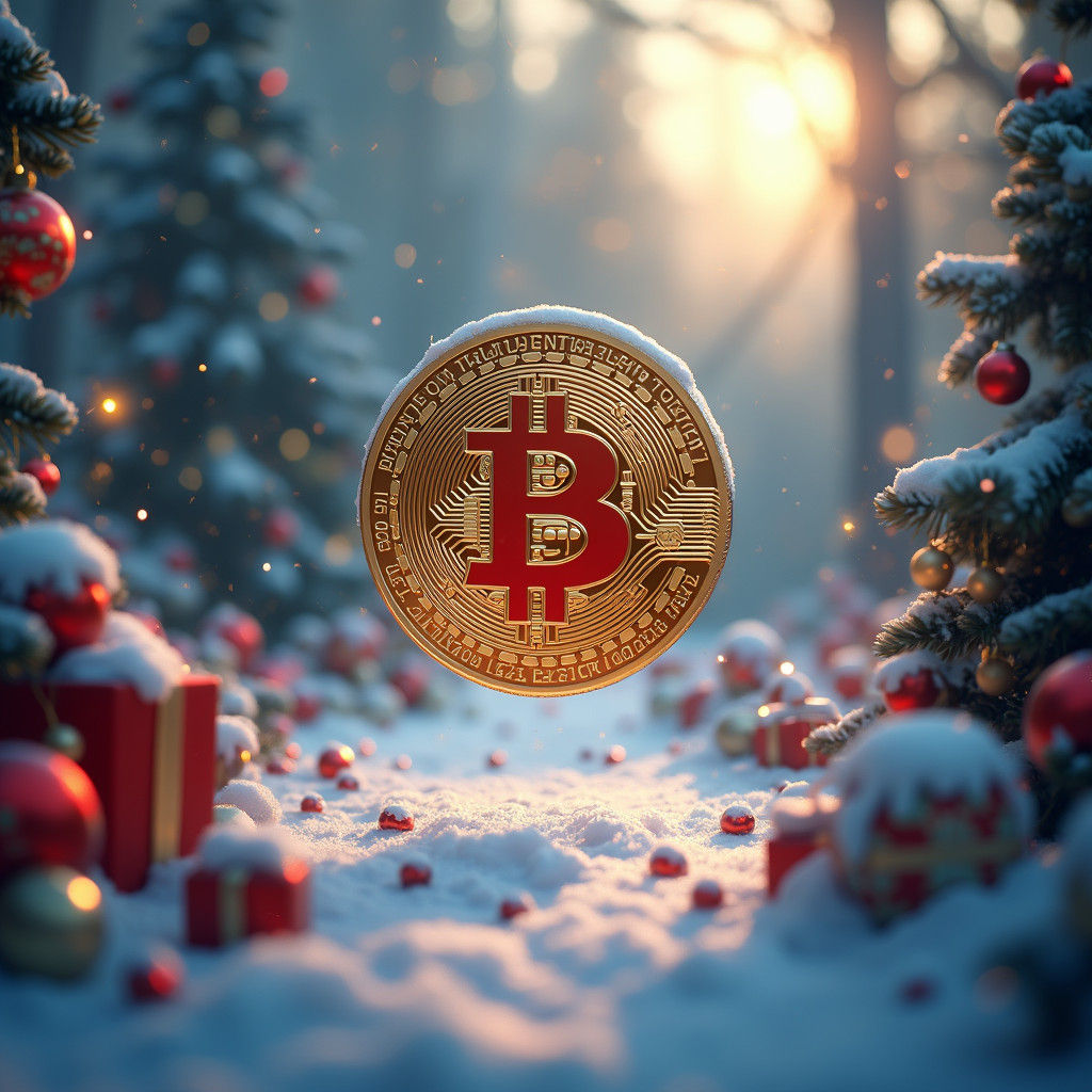 Mystical Bitcoin Logo in Christmas Wonderland
