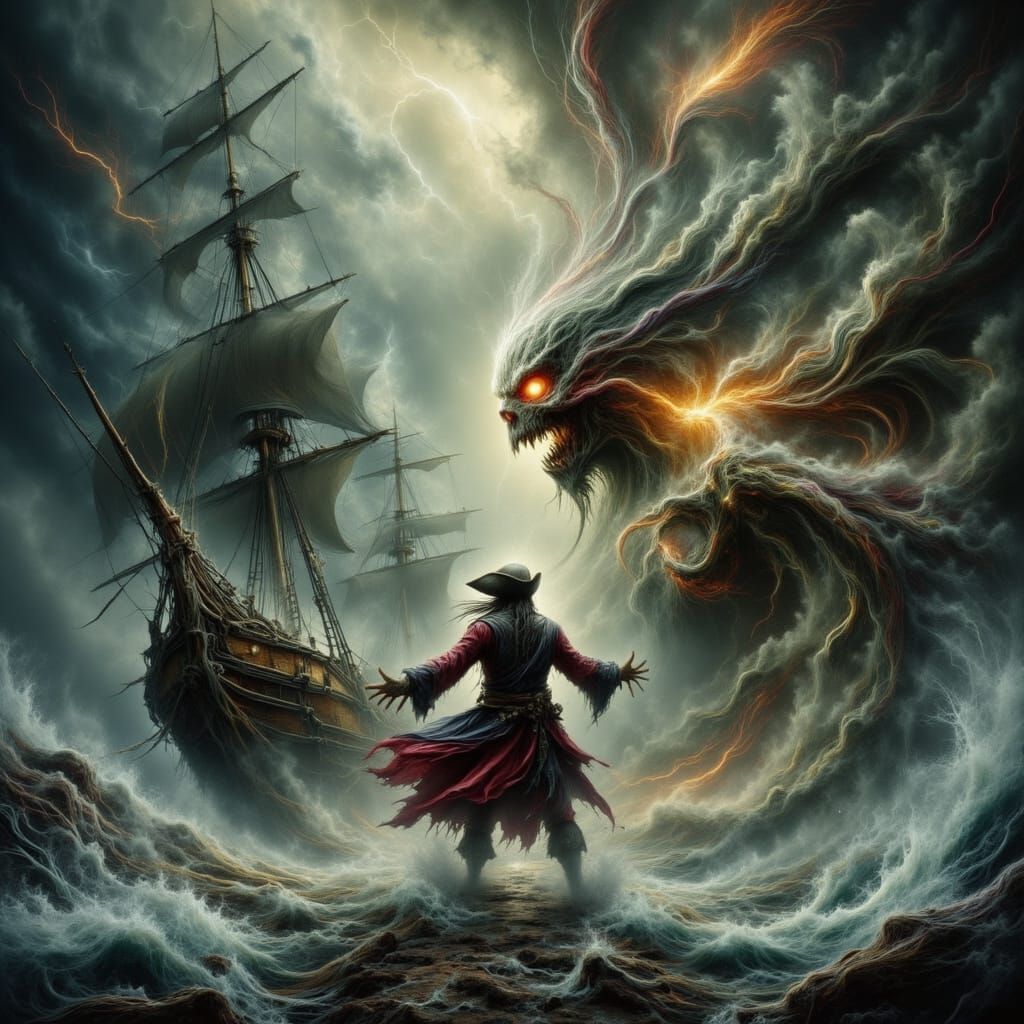 Pirate Captain Faces Ethereal Storm Goddess
