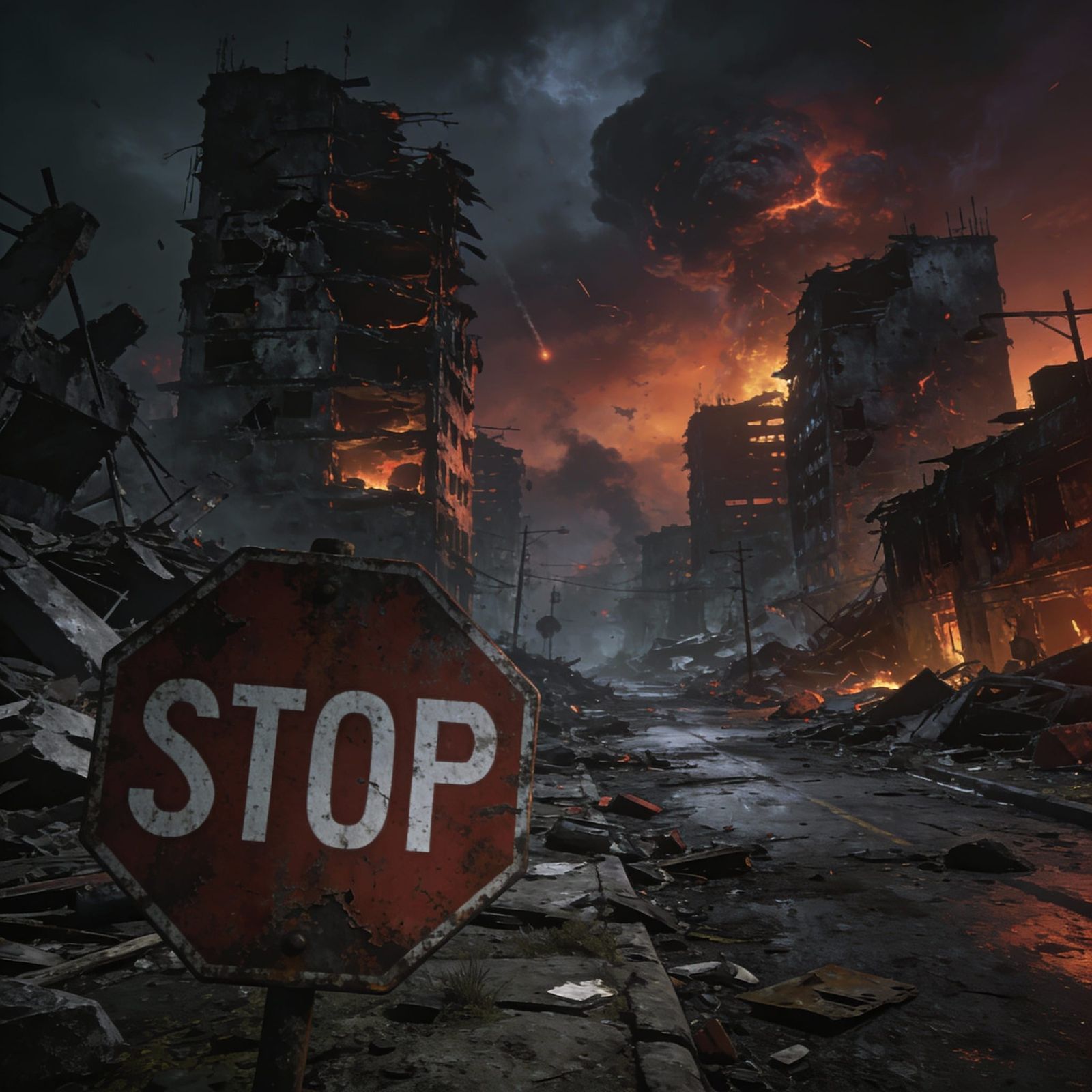Nuclear War Aftermath: Stop Sign in Desolate Streets