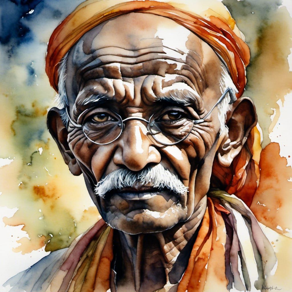 Watercolor Portrait Inspired by Mahatma Gandhi Quote