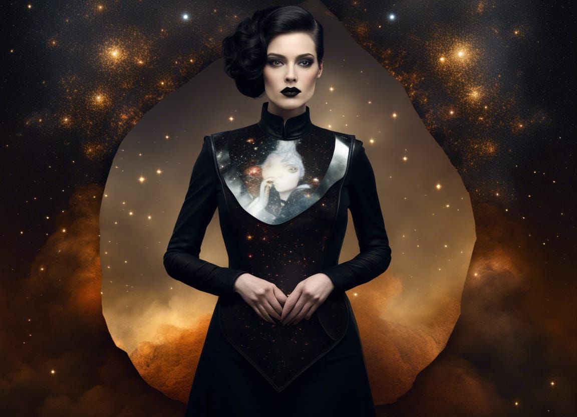 Mortician in Nebula Mirror, Klimt-Inspired Art