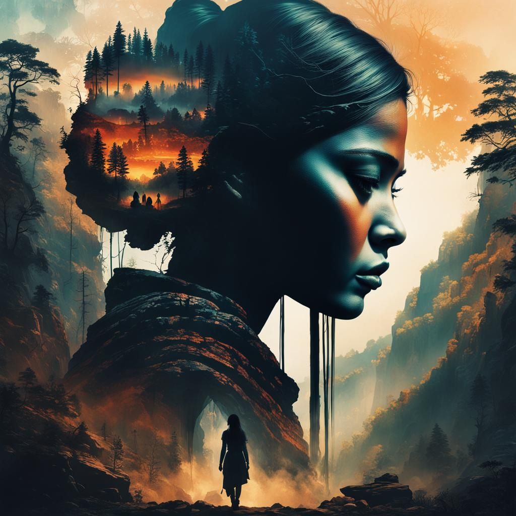 Indian Girl Double Exposure Silhouette Portrait