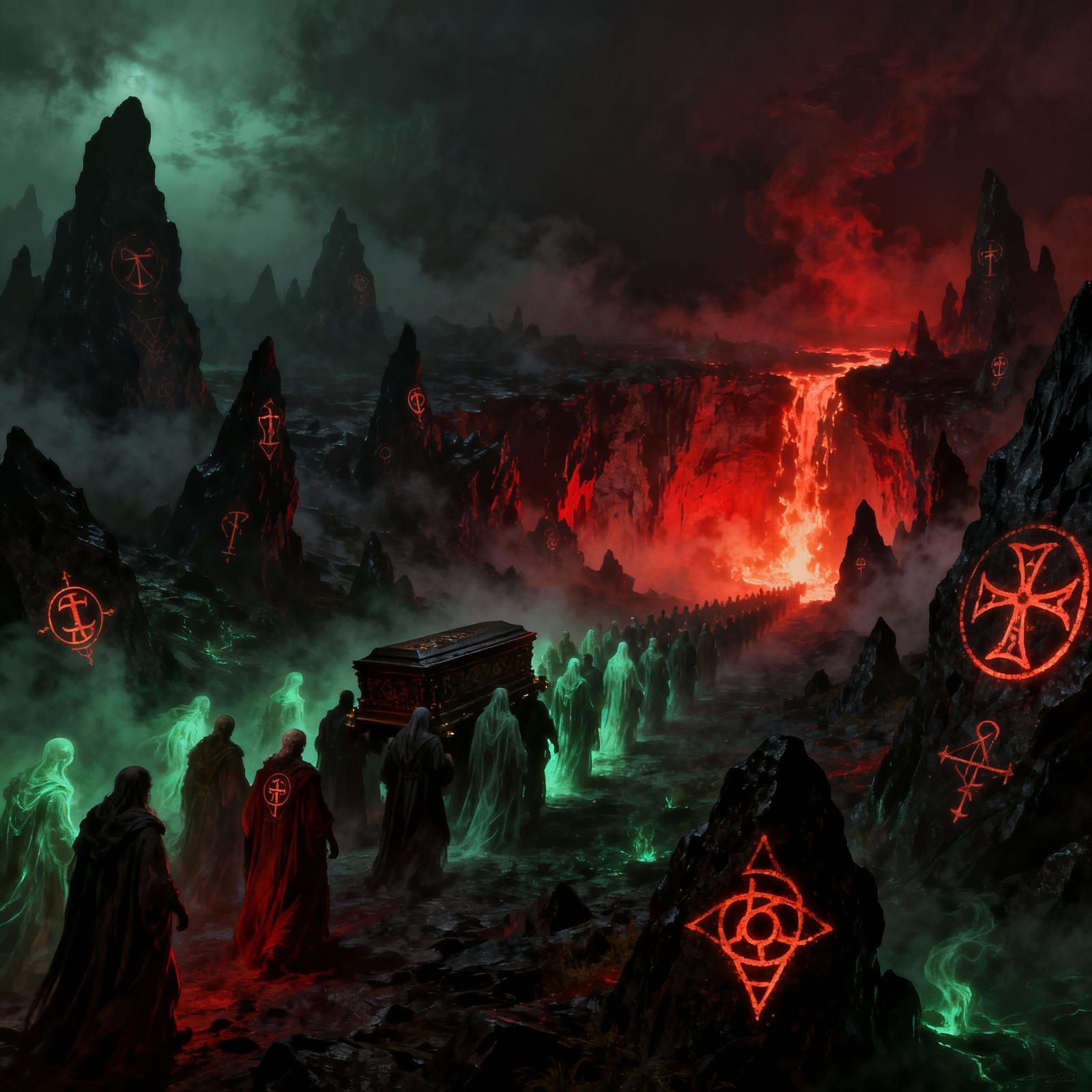 Macabre Funeral Procession to Fiery Chasm
