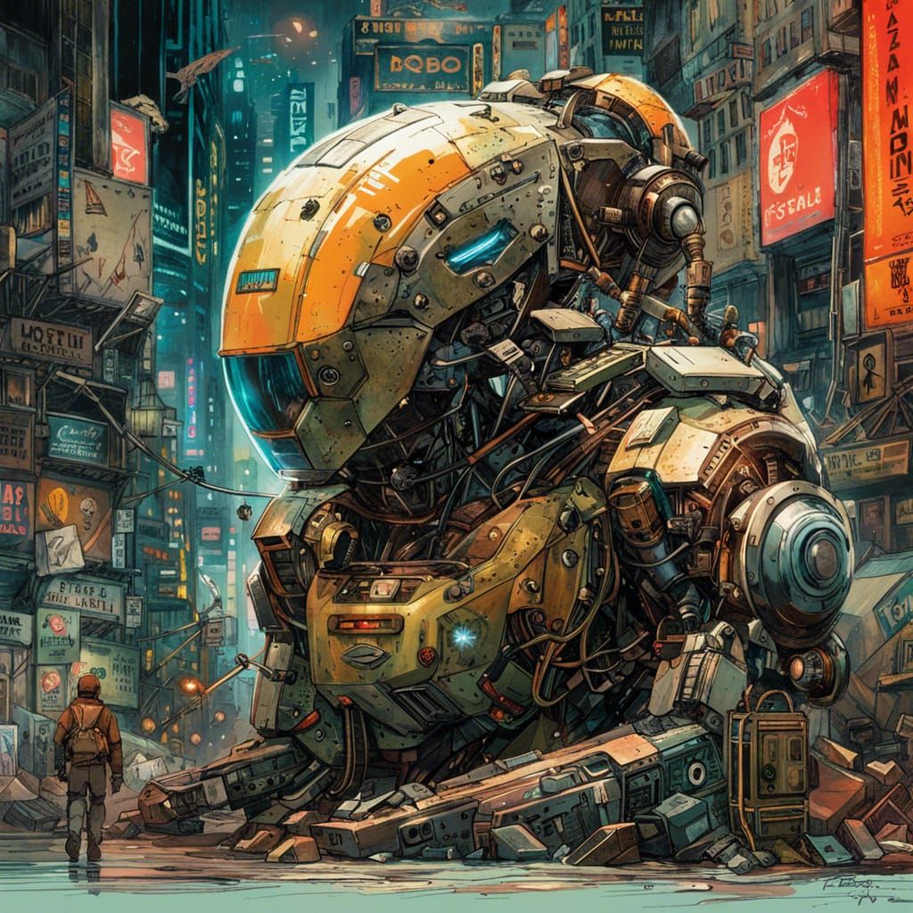 Detailed Robot Man in Digital Art Style