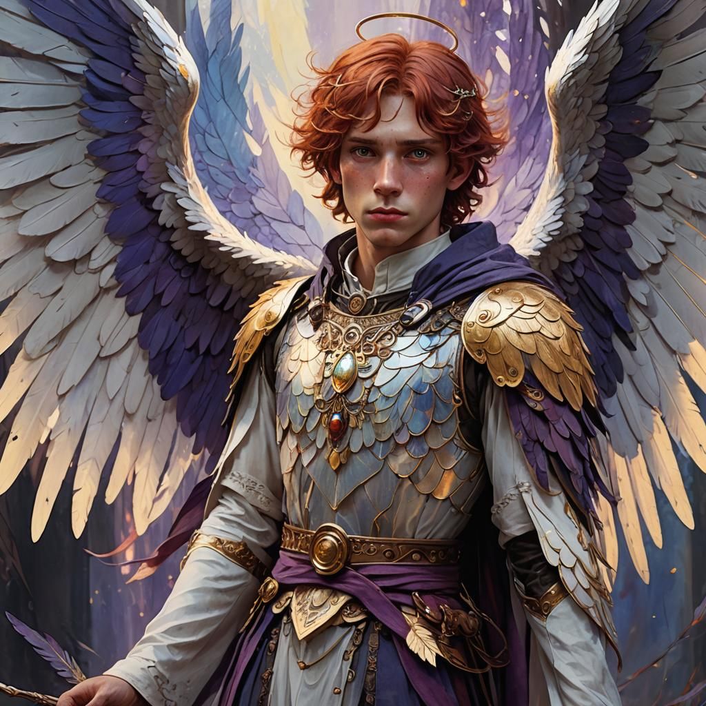 Dark Fantasy Angel with Red Hair, Detailed Wings