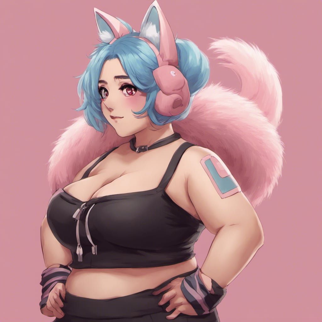 Anime Woman Cosplay with Kitsune Ears and Raccoon Tail