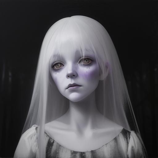 Eerie Ghost in Misty Forest, Impressionist Oil Painting