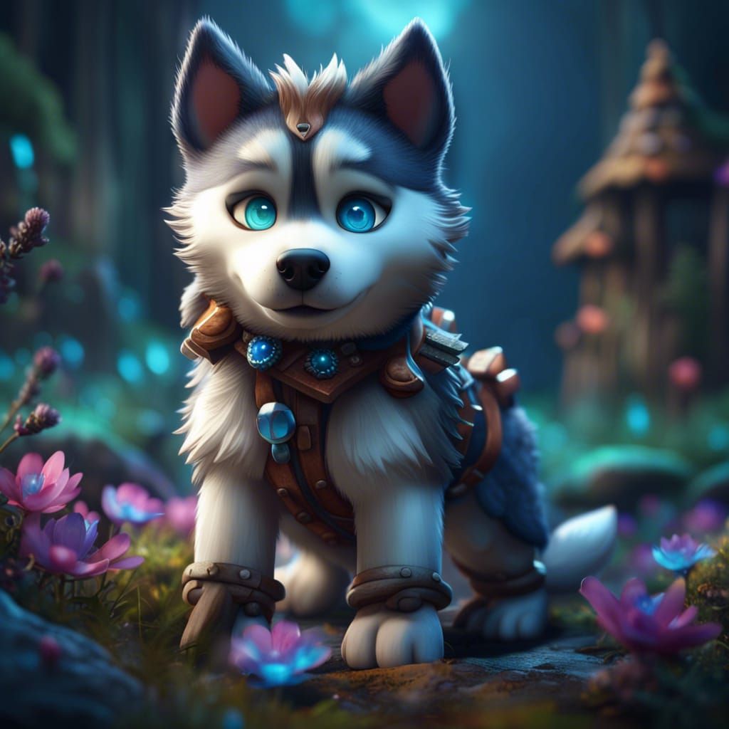Cute Husky in Detailed Matte Painting Style