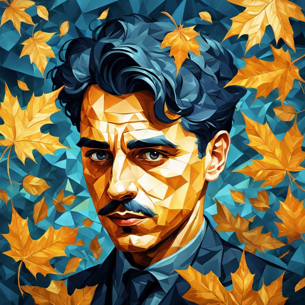 Surreal Cubist Portrait of Charlie Chaplin in Desert Void