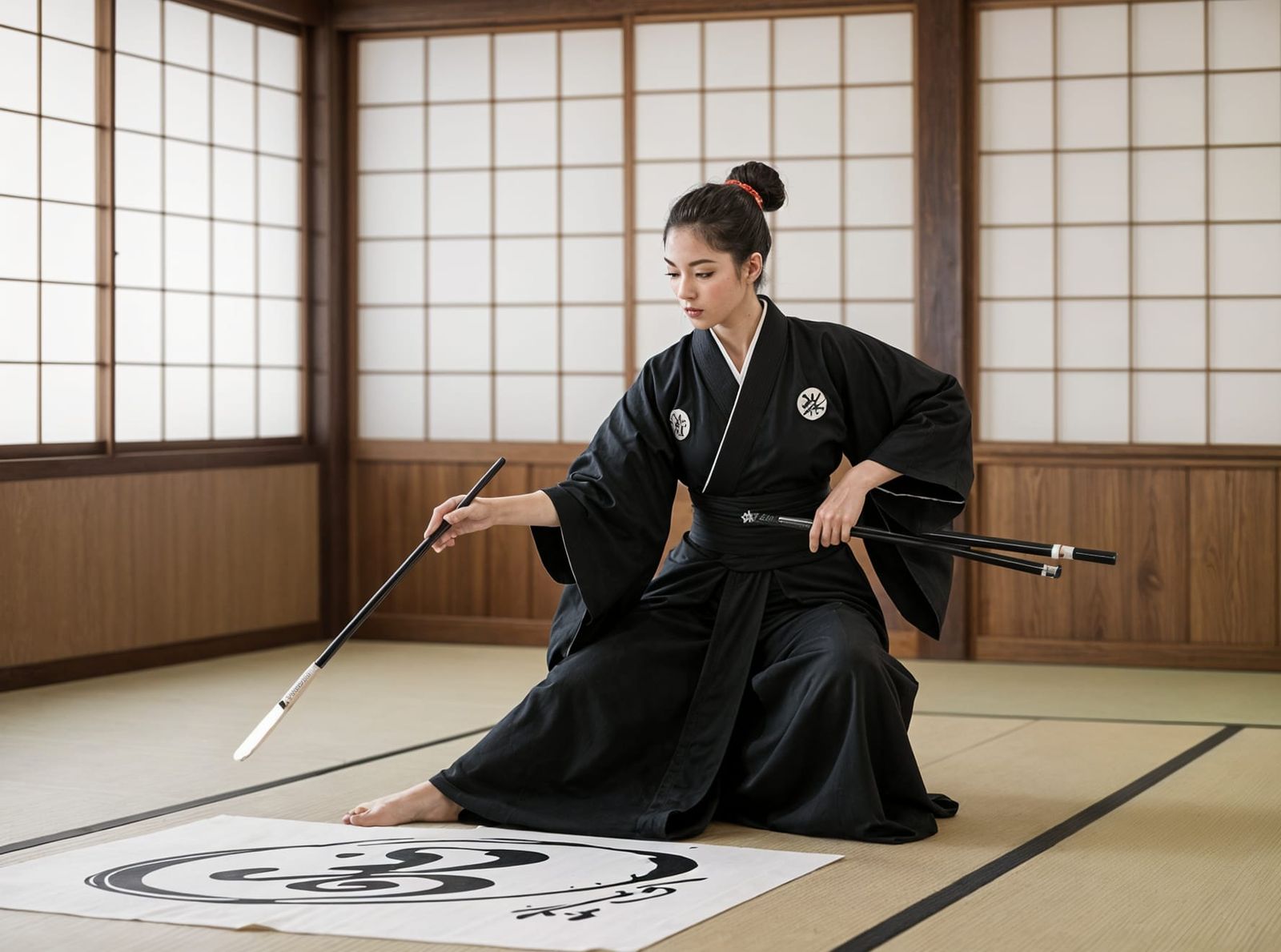 Kunoichi Creates Japanese Calligraphy in Minimalist Dojo