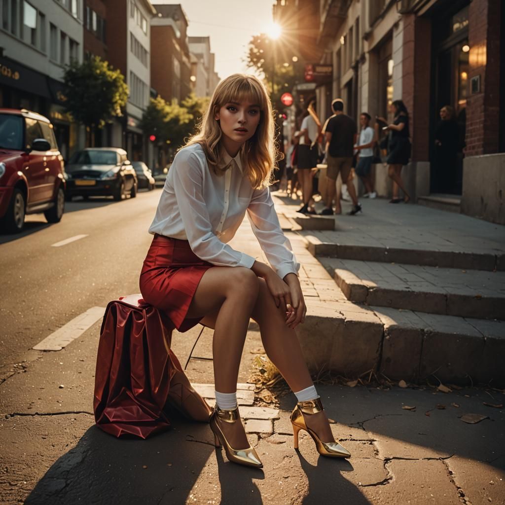 Breathtaking Cinematic Moment: Moody Young Man in Mini Skirt