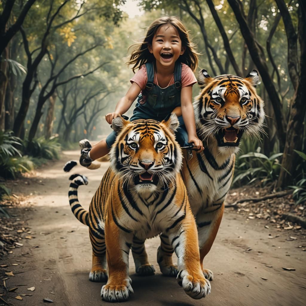 Happy Girl Rides a Tiger: Cinematic Film Still