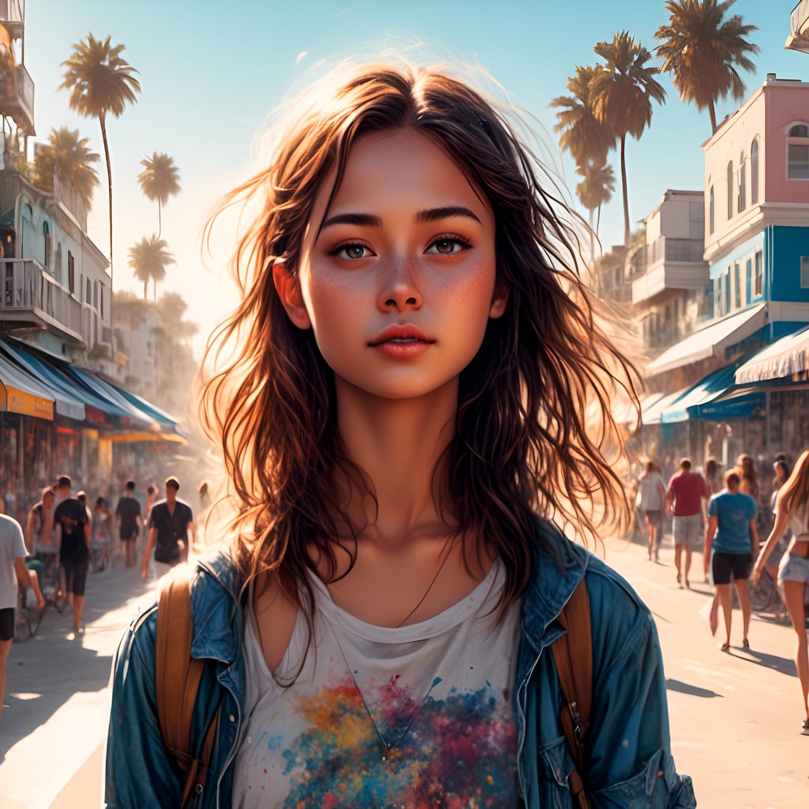 Girl on Venice Beach in Graphic Novel Style
