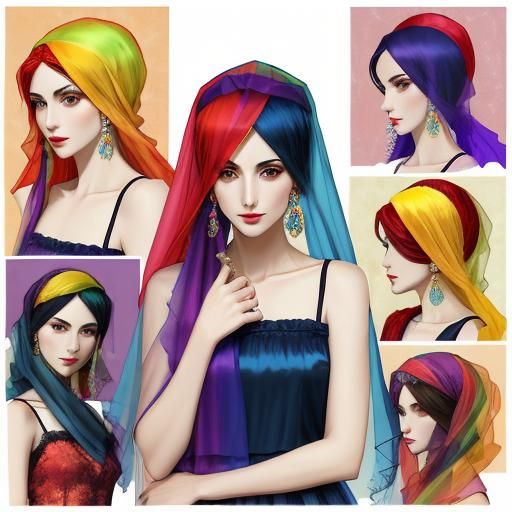 Glamorous Lady in Rainbow Headscarf