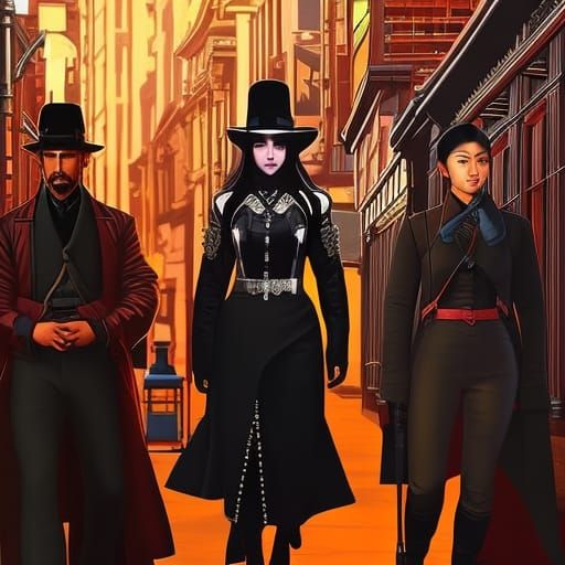 Asian-inspired Wild West scene