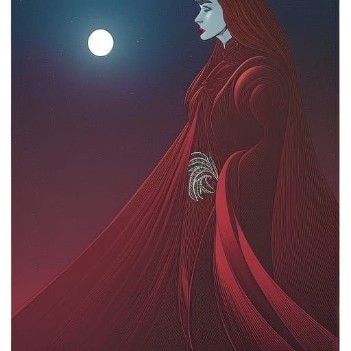 Elegant Lady Werewolf Portrait in Moebius Style