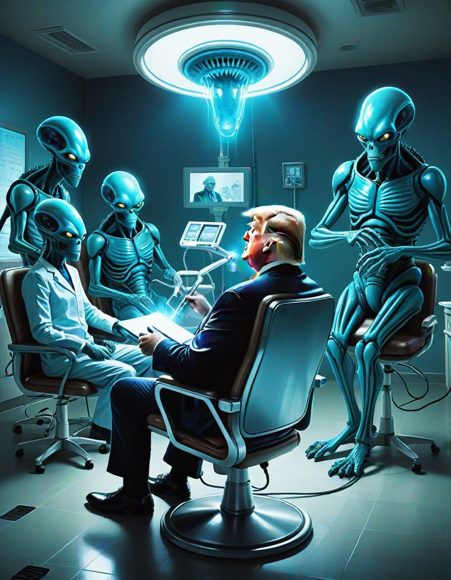 Aliens Examine Trump in Futuristic Dental Chair Scene