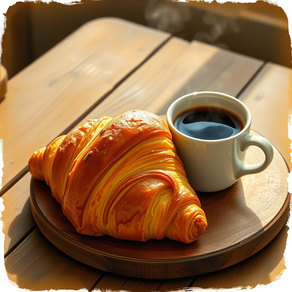 Warm Golden Croissant in Cozy Morning Still Life
