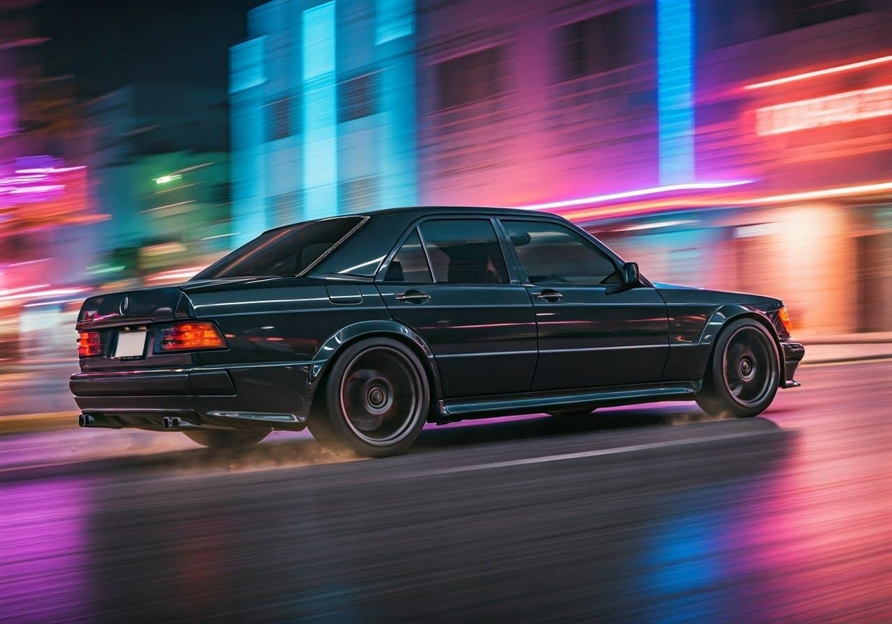 Mercedes-Benz AMG Hammer in 1980s Miami, Comic Book Style