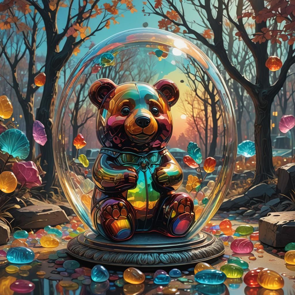 Iridescent Gummy Bear in Ornate Glass Shell