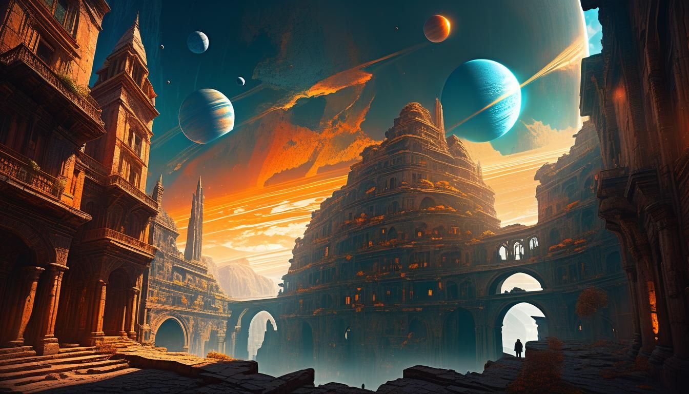 Mysterious Exoplanet Cityscape with Ancient Architecture