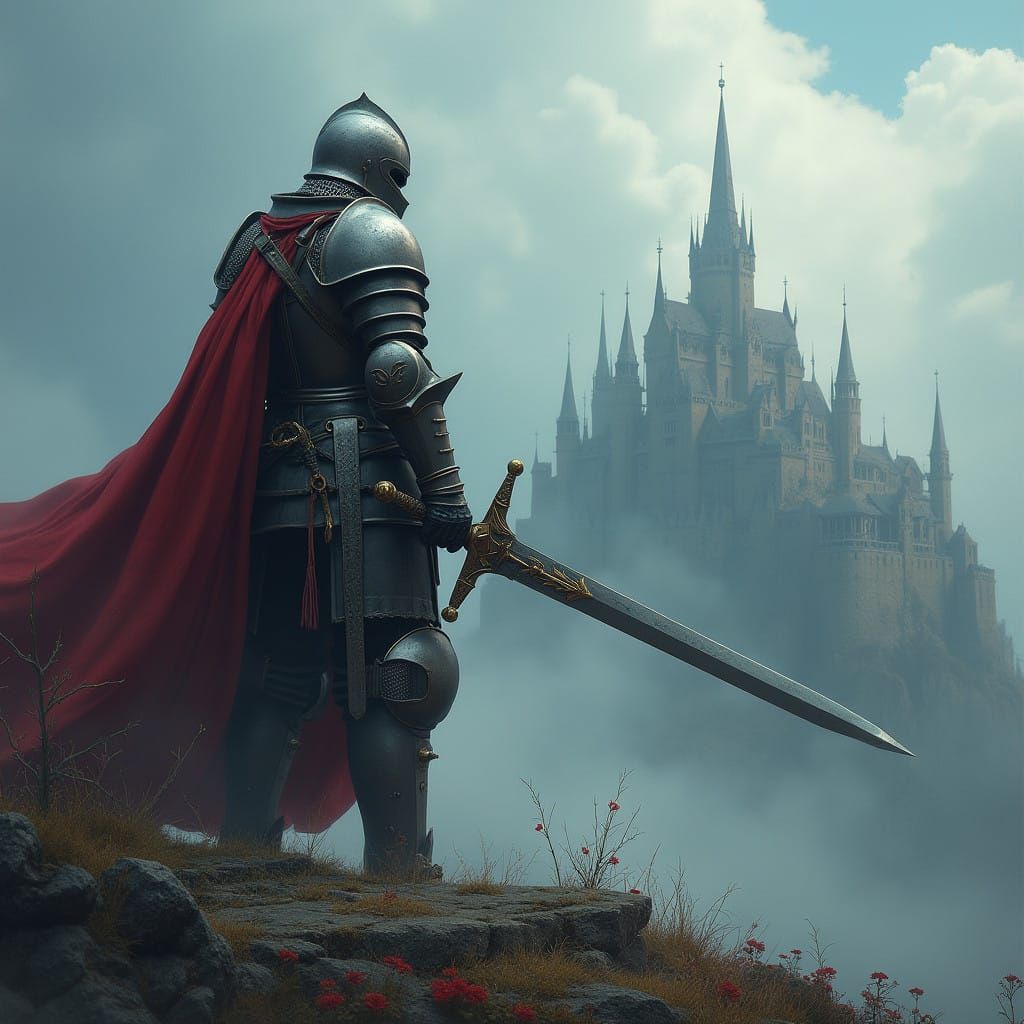 Medieval Knight in Dramatic Fantasy Landscape