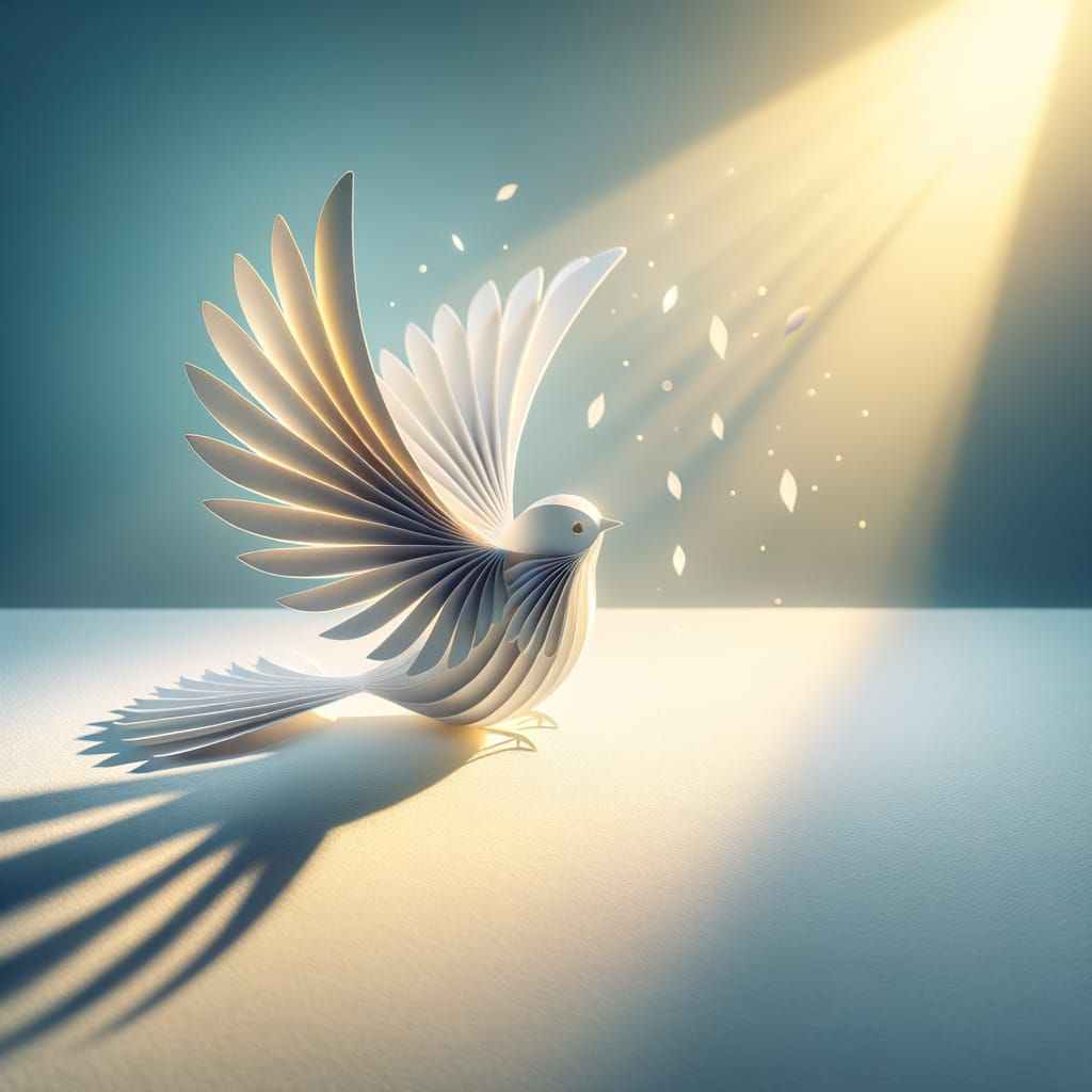 3D Paper Sparrow Ready for Flight in Warm Light