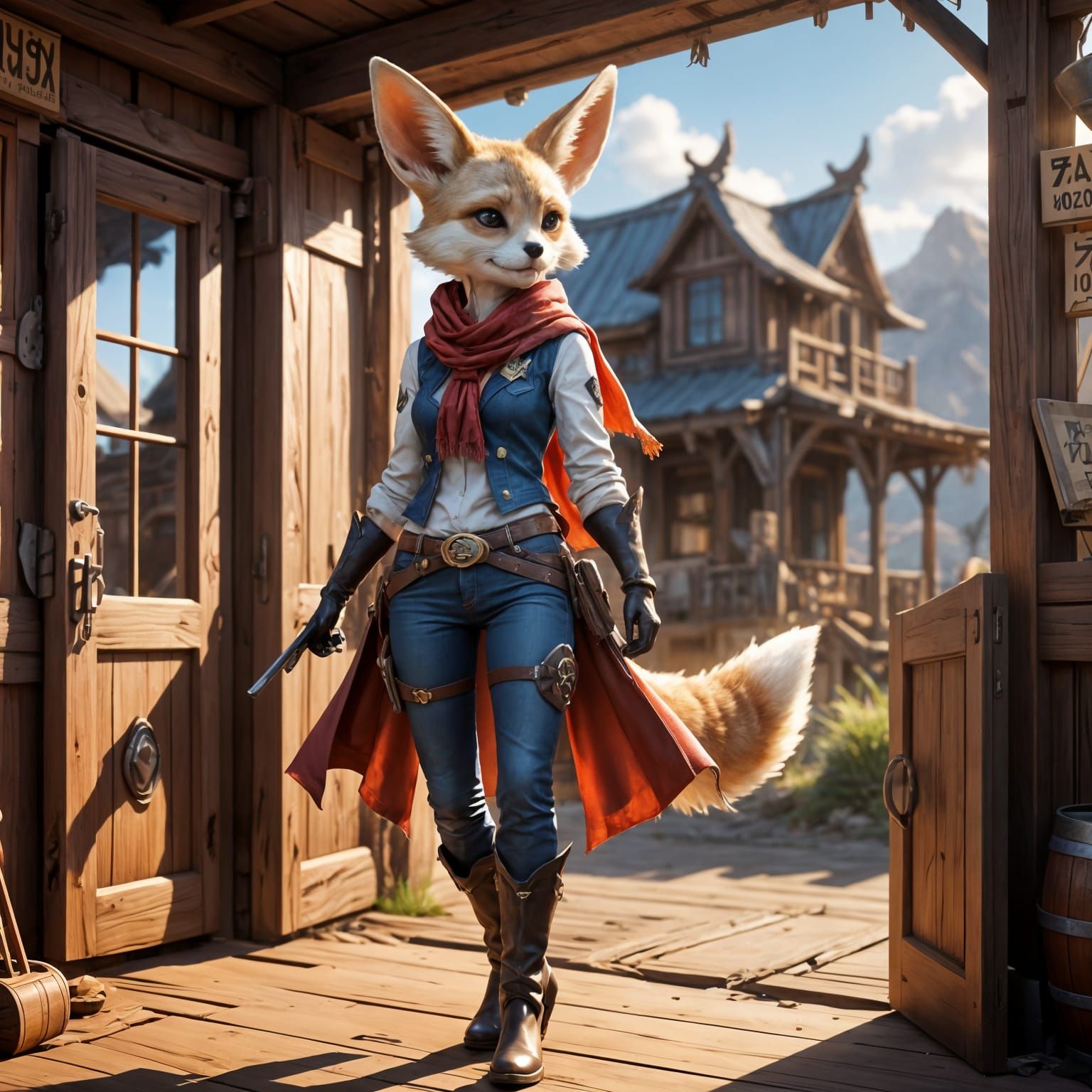Fennec Fox Cowgirl in Wild West Saloon