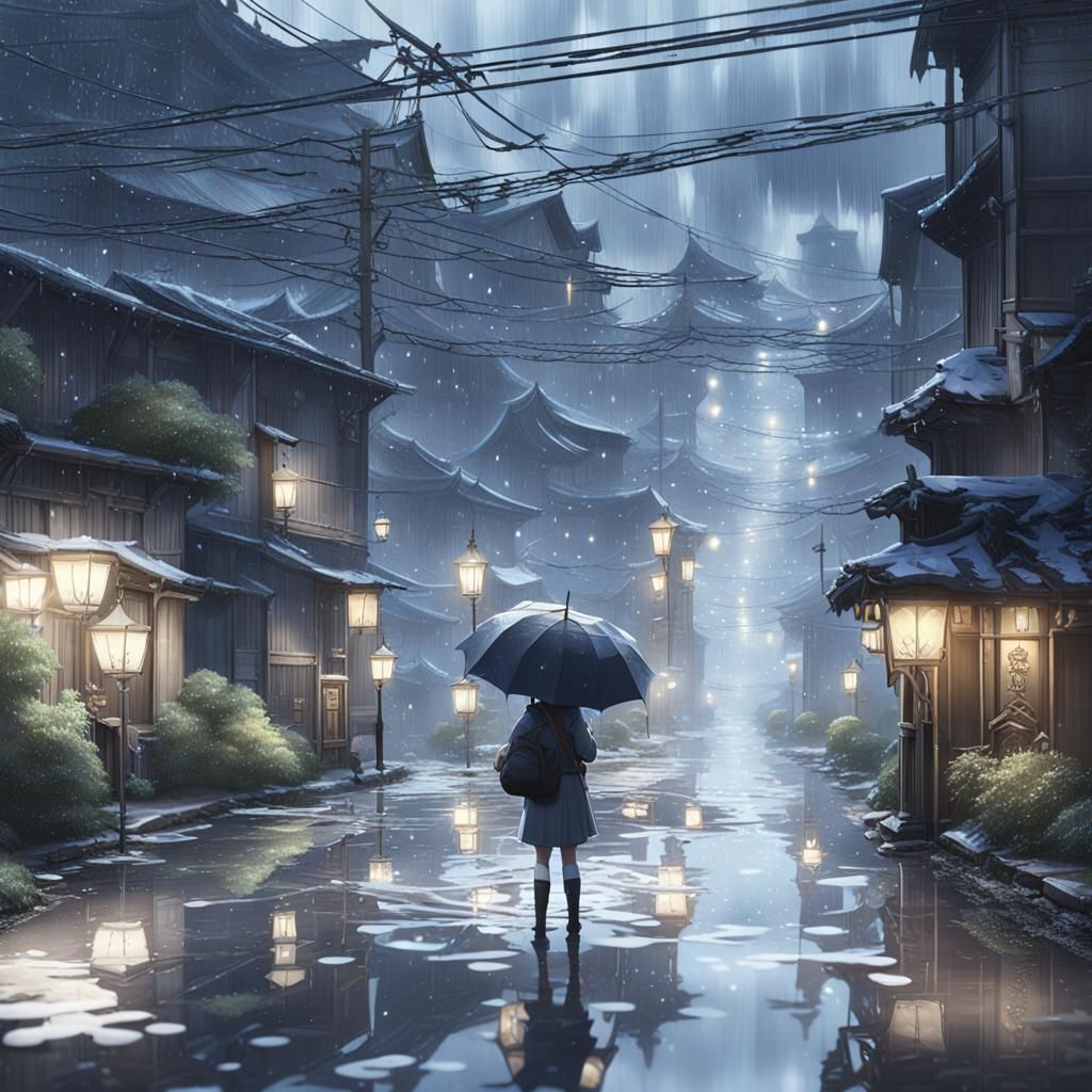 Silver Rain in Anime Style 3D Rendering