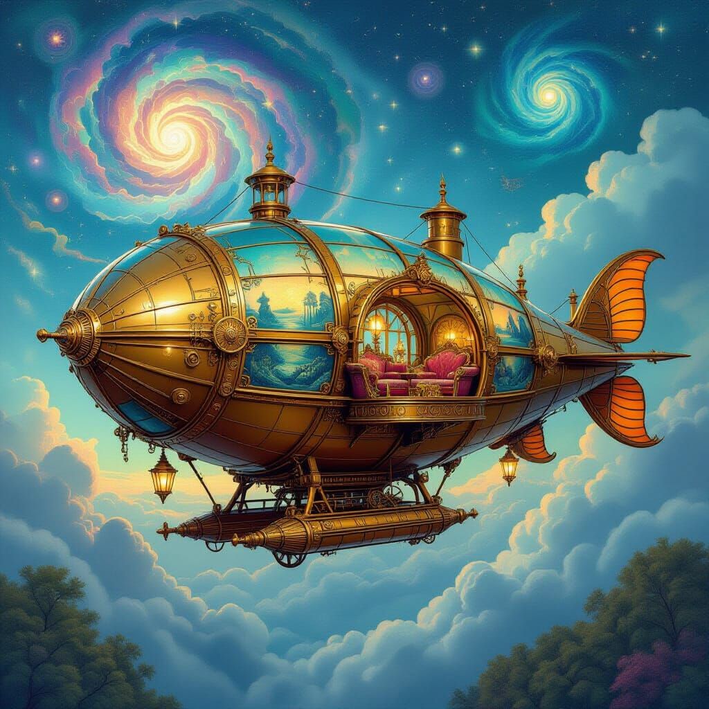 Steampunk Seahorse Zeppelin in Art Nouveau Style