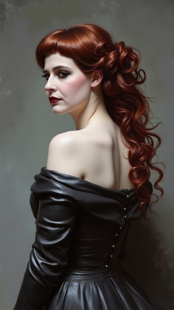 Gothic Beauty in 70s Style with Dramatic Makeup and Hair