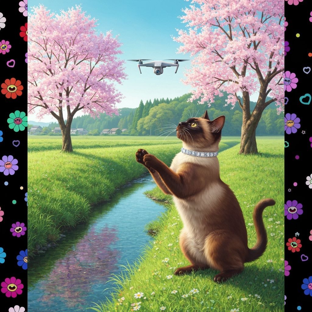 Siamese Cat Chases Drone in Rural Japan, Murakami & Stalenha...
